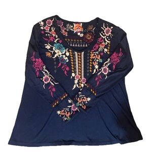 Johnny Was Floral Embroidered Navy Tunic